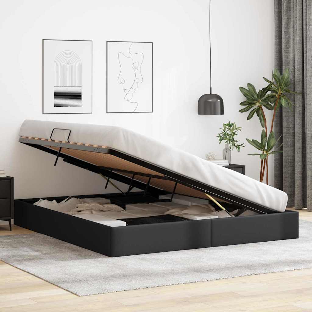 Storage Bed with Storage Black 193 x 203 cm Faux leather
