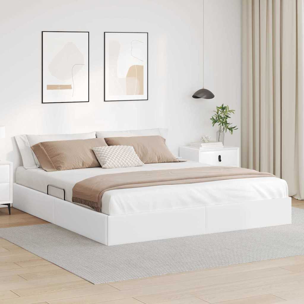 Storage Bed with Storage Pure White 193 x 203 cm Faux leather