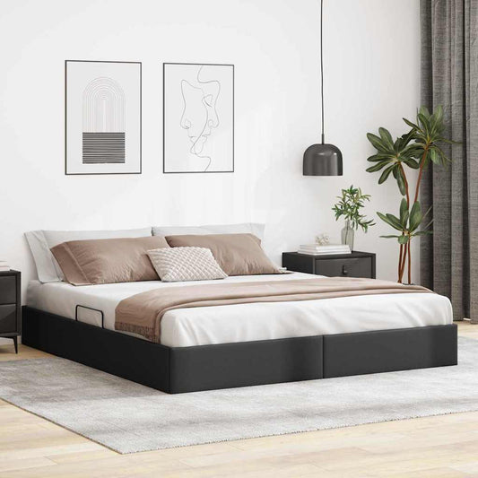 Storage Bed with Storage Black 183 x 213 cm Faux leather