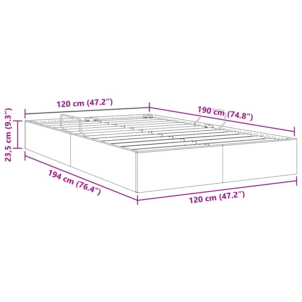 Storage Bed with Mattress Black 120 x 200 cm Fabric
