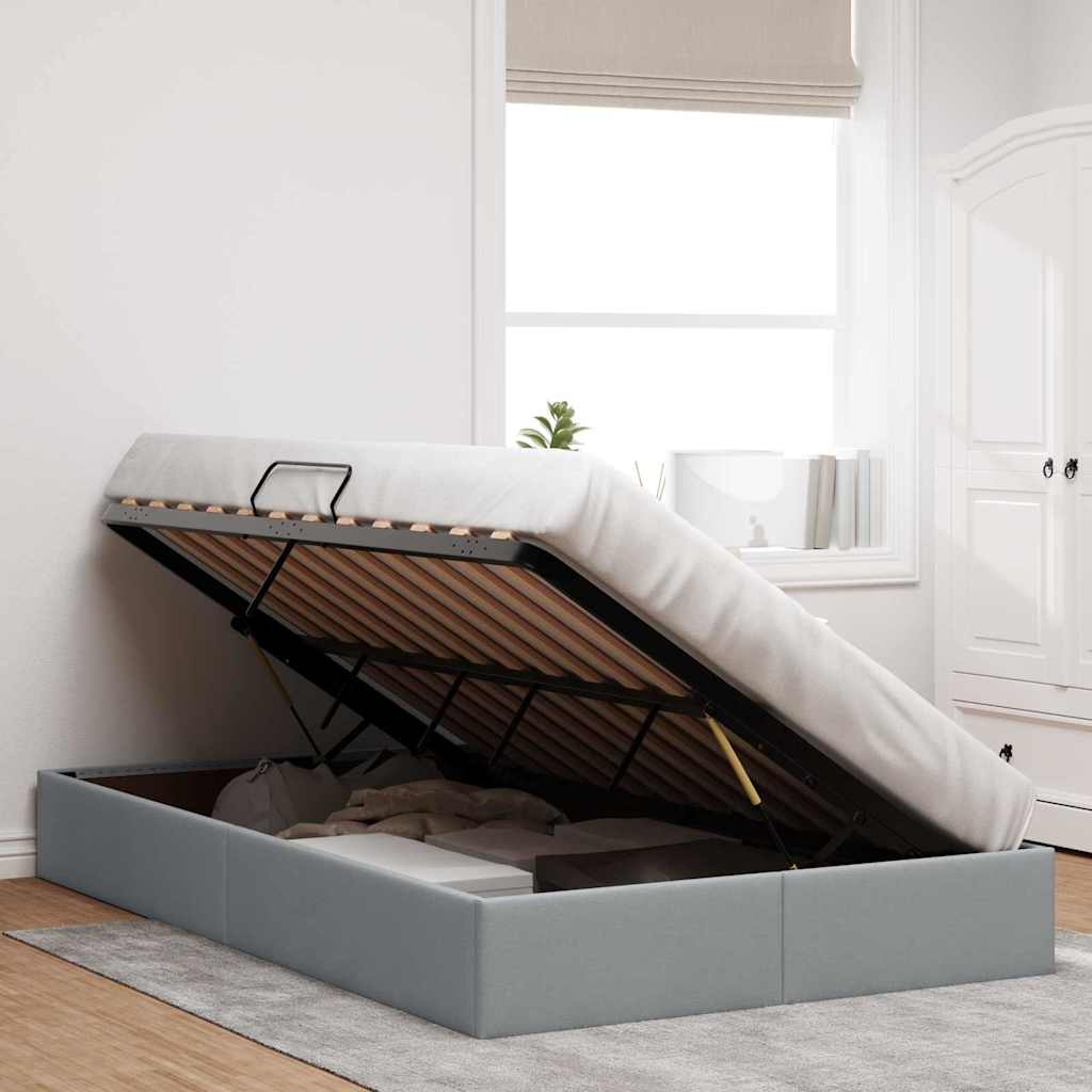 Storage Bed with Mattress Light Grey 120 x 200 cm Fabric