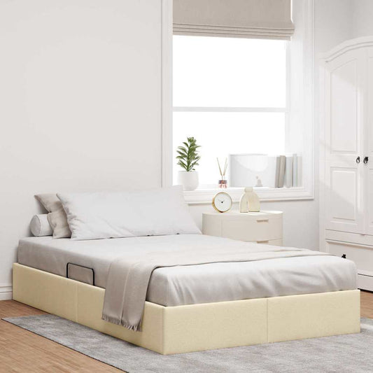 Storage Bed with Mattress Creme 120 x 200 cm Fabric