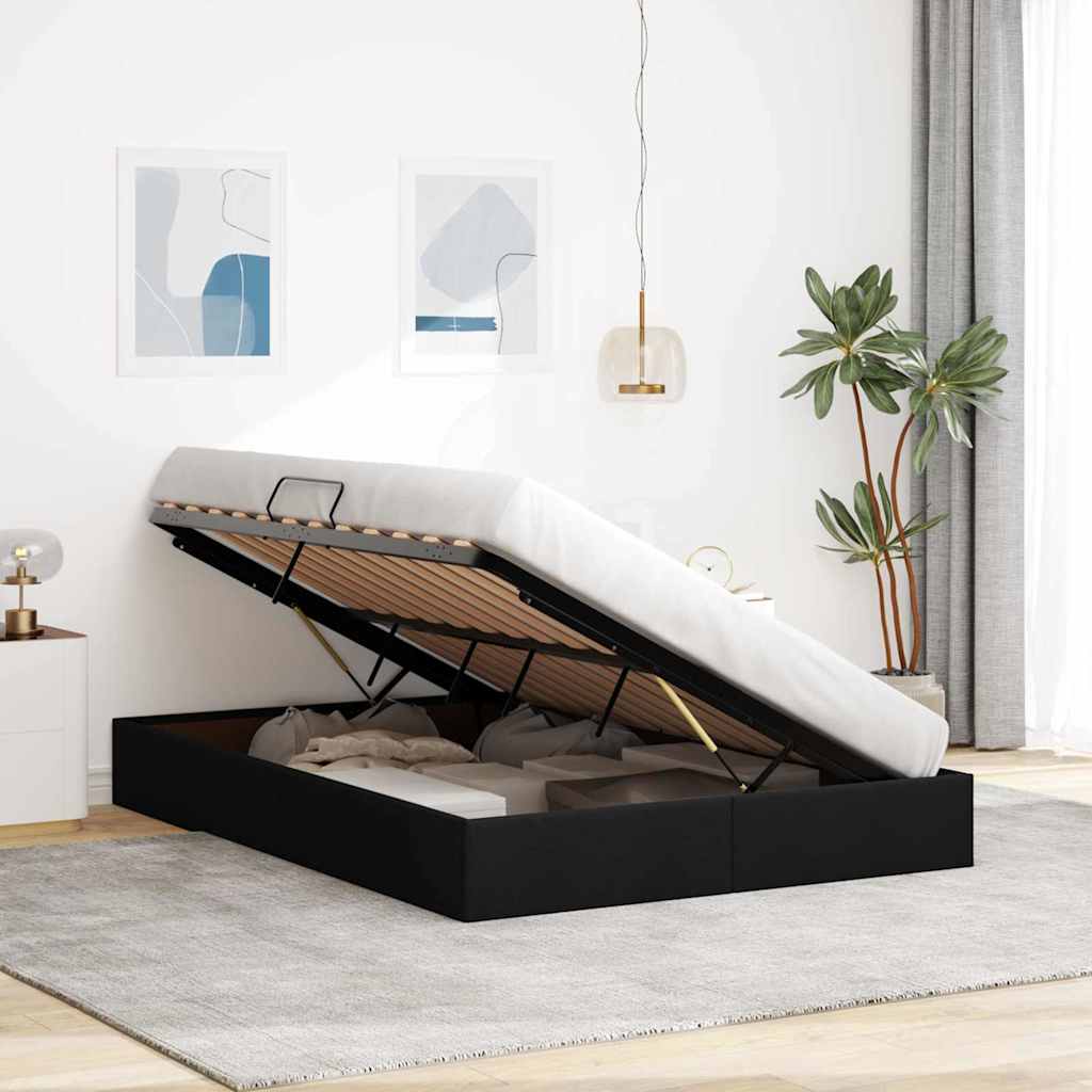Storage Bed with Mattress Black 140 x 190 cm Fabric