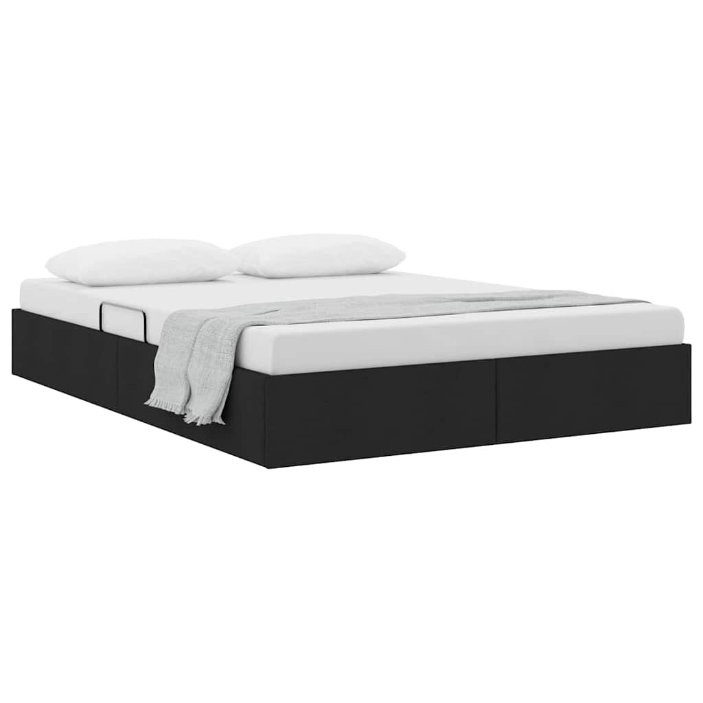 Storage Bed with Mattress Black 140 x 190 cm Fabric