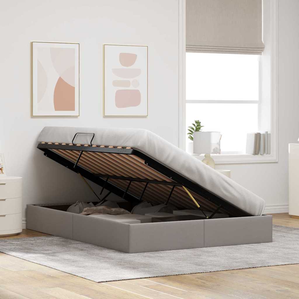 Storage Bed with Mattress Taupe 140 x 190 cm Fabric