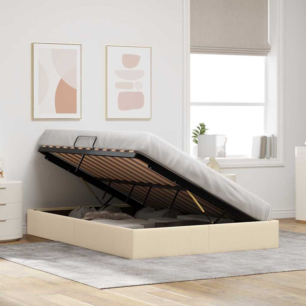 Storage Bed with Mattress Creme 140 x 190 cm Fabric
