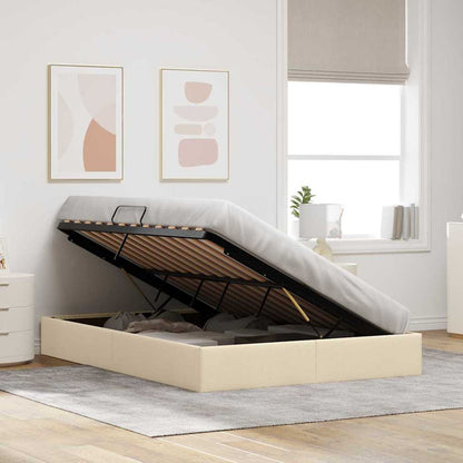 Storage Bed with Mattress Creme 140 x 190 cm Fabric