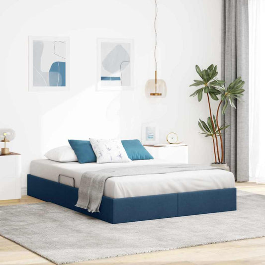 Storage Bed with Mattress with Storage Blue 140 x 200 cm Fabric