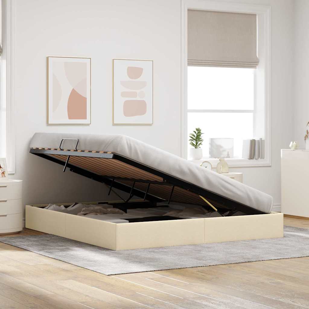 Storage Bed with Mattress Creme 180 x 200 cm Fabric