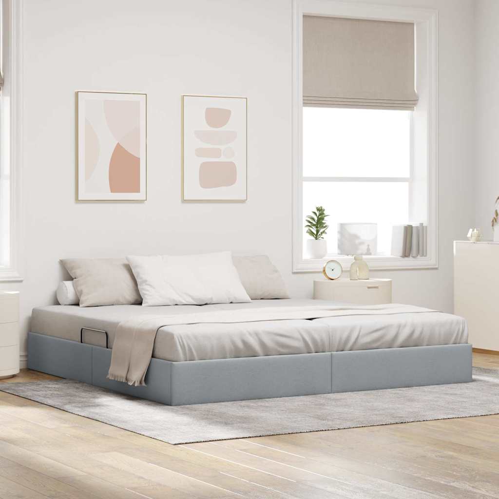Storage Bed with Mattress Light Grey 200 x 200 cm Fabric