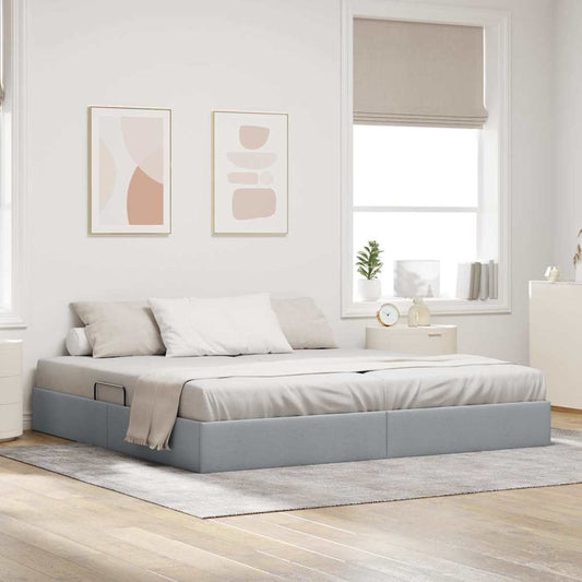 Storage Bed with Mattress Light Grey 200 x 200 cm Fabric
