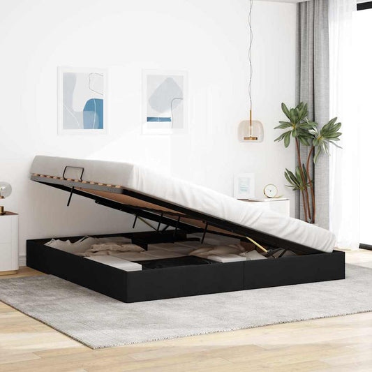 Storage Bed with Mattress Black 200 x 200 cm Fabric