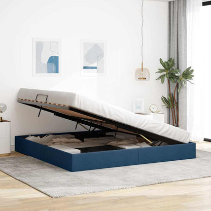 Storage Bed with Mattress with Storage Blue 200 x 200 cm Fabric