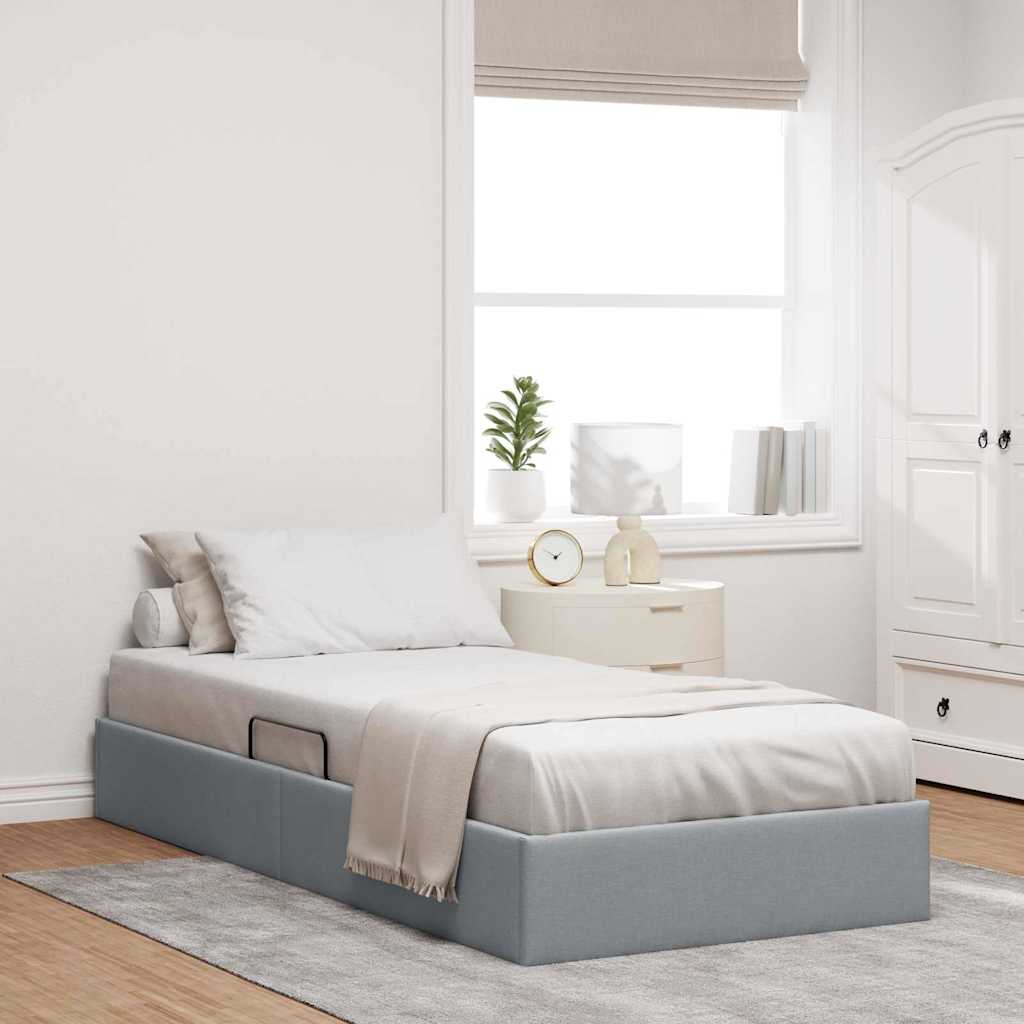 Storage Bed with Headboard Light Grey 90 x 190 cm Fabric