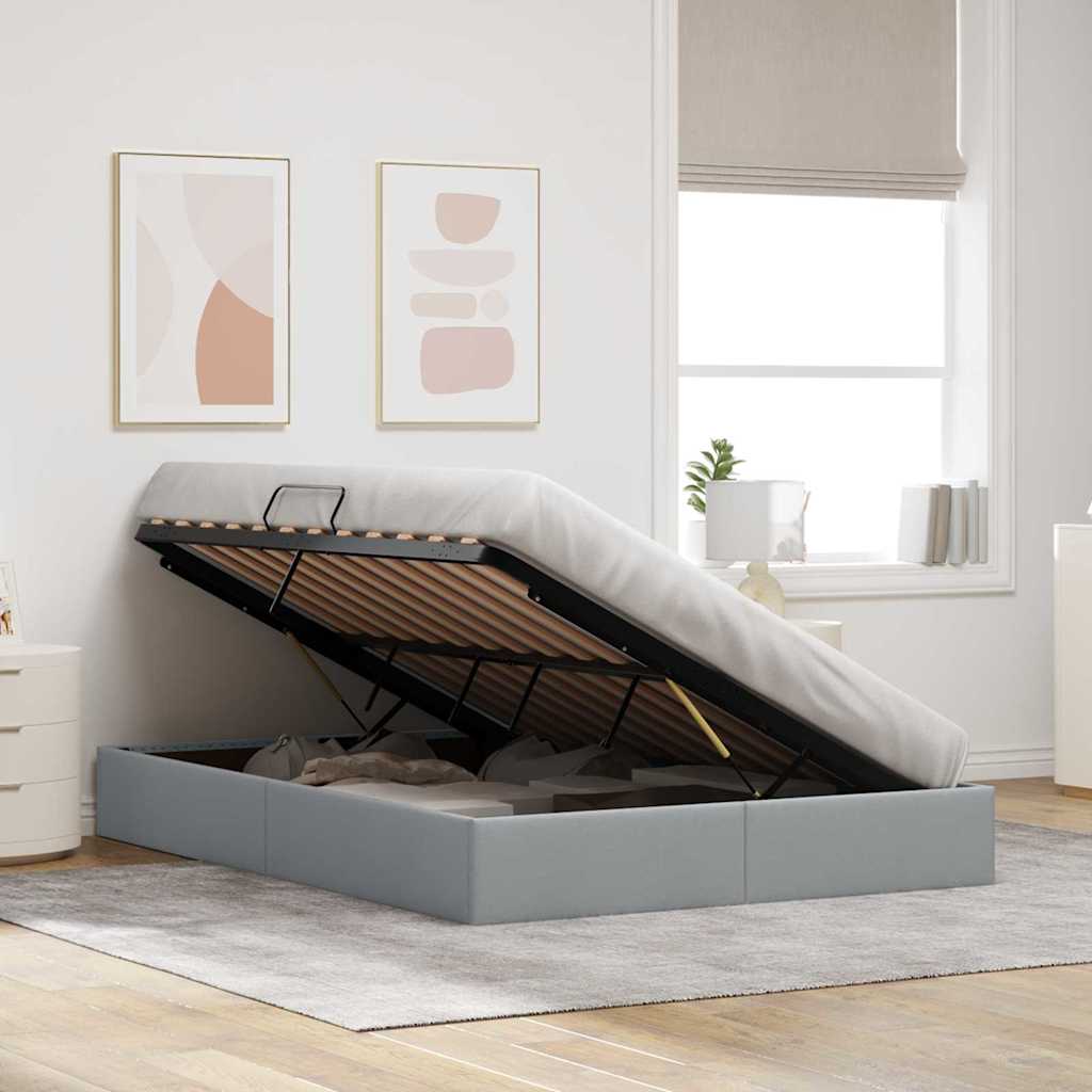 Storage Bed with Mattress Light Grey 135 x 190 cm Fabric