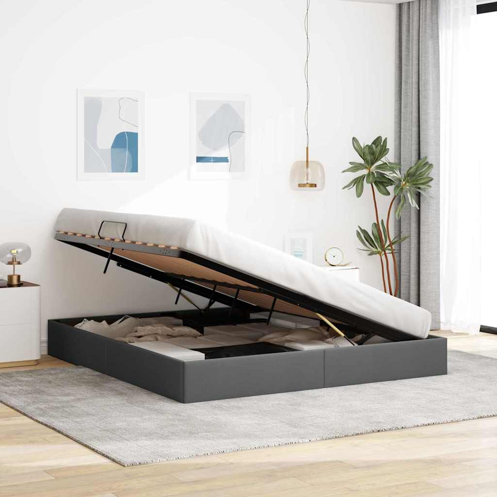 Storage Bed with Headboard Dark Grey 180 x 200 cm Fabric