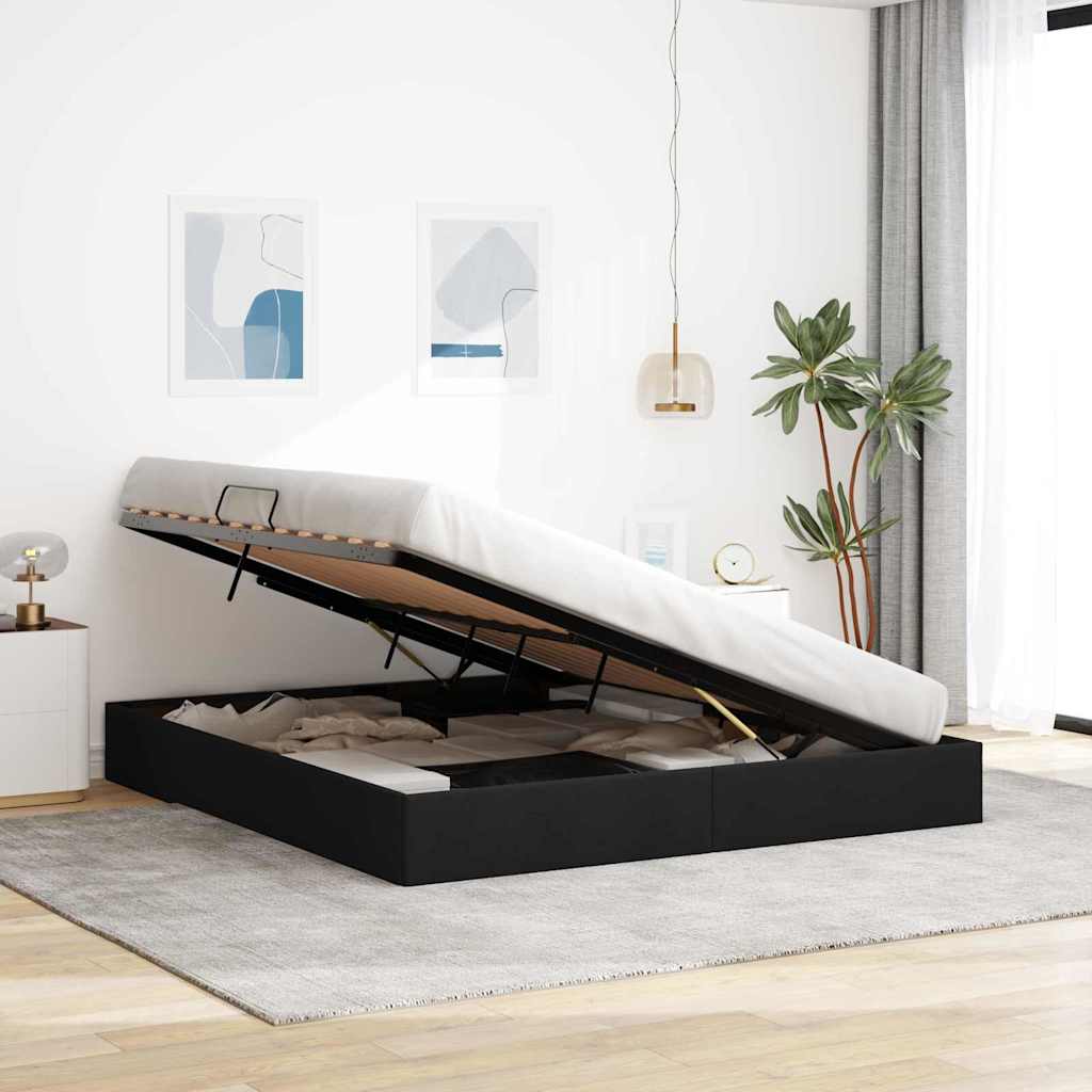 Storage Bed with Headboard Black 180 x 200 cm Fabric