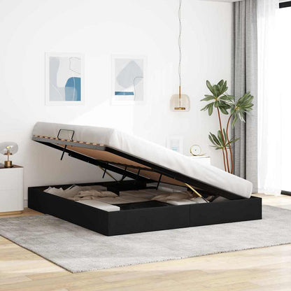 Storage Bed with Headboard Black 180 x 200 cm Fabric