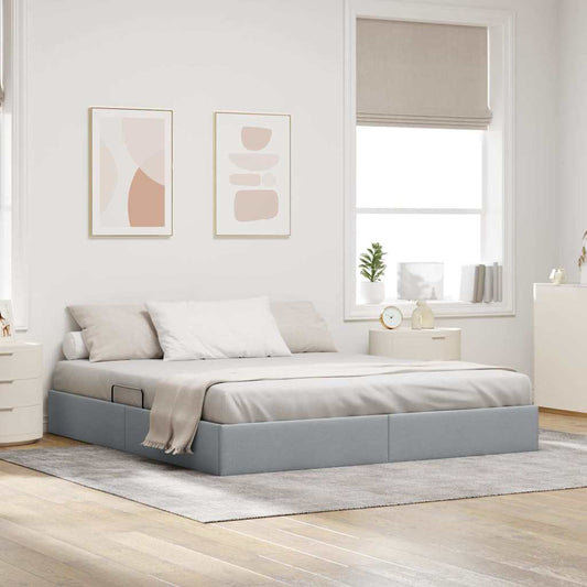Storage Bed with Storage Light Grey 193 x 203 cm Fabric