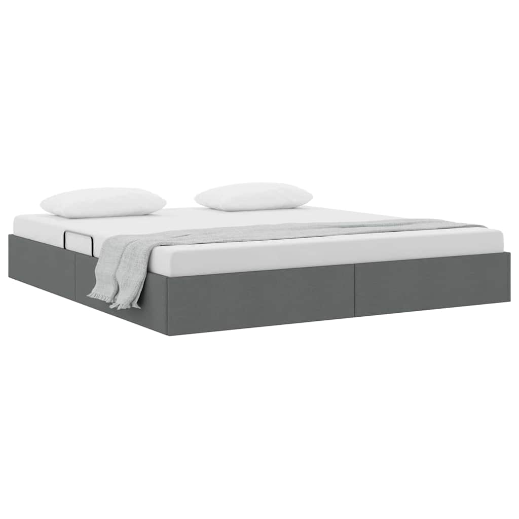 Storage Bed with Mattress Dark Grey 193 x 203 cm Fabric