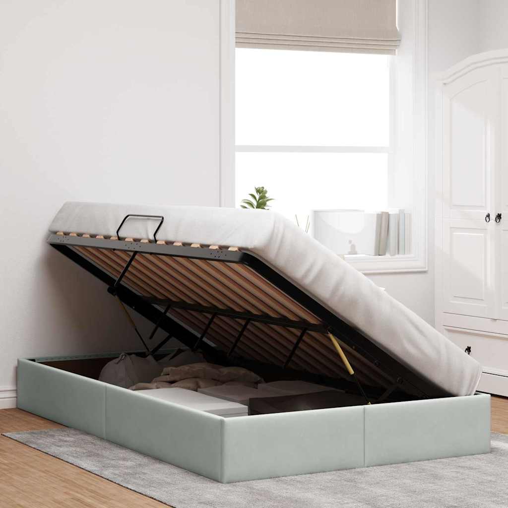 Storage Bed with Mattress Light Grey 120 x 200 cm Velvet