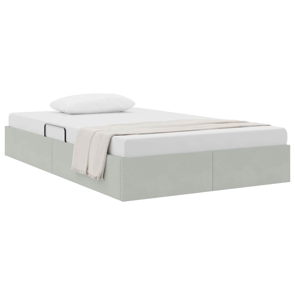 Storage Bed with Mattress Light Grey 120 x 200 cm Velvet