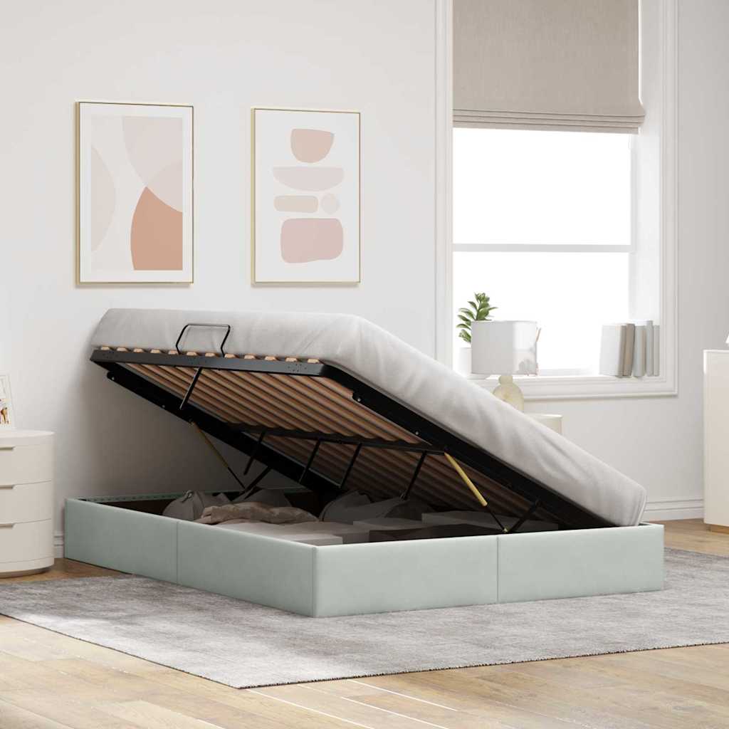Storage Bed with Mattress Light Grey 140 x 190 cm Velvet
