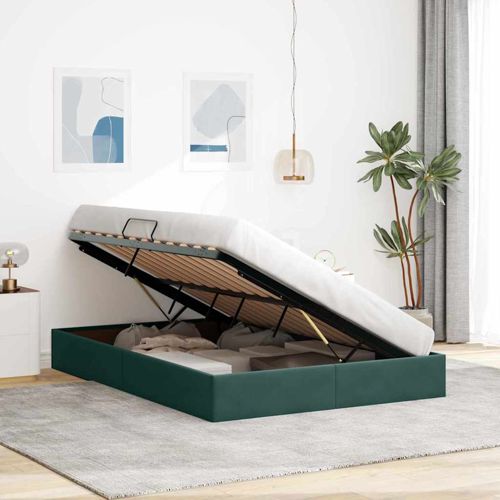 Storage Bed with Mattress Dark Green 140 x 190 cm Velvet