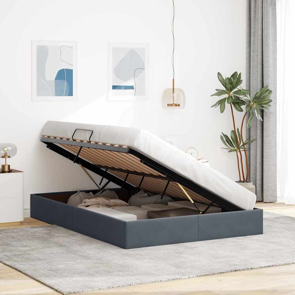 Storage Bed with Mattress Dark Grey 140 x 200 cm Velvet