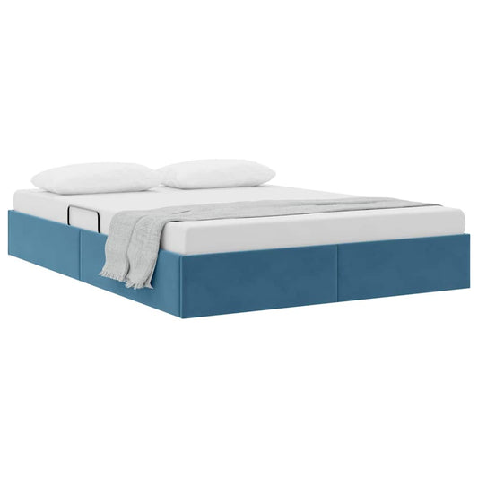 Storage Bed with Mattress Dark Blue 140 x 200 cm Velvet