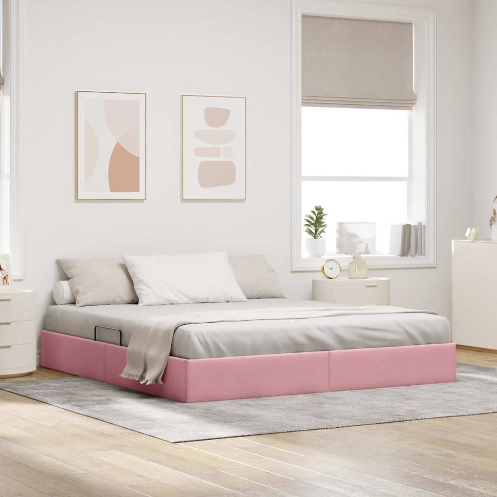 Storage Bed with Mattress with Storage Pink 160 x 200 cm Velvet