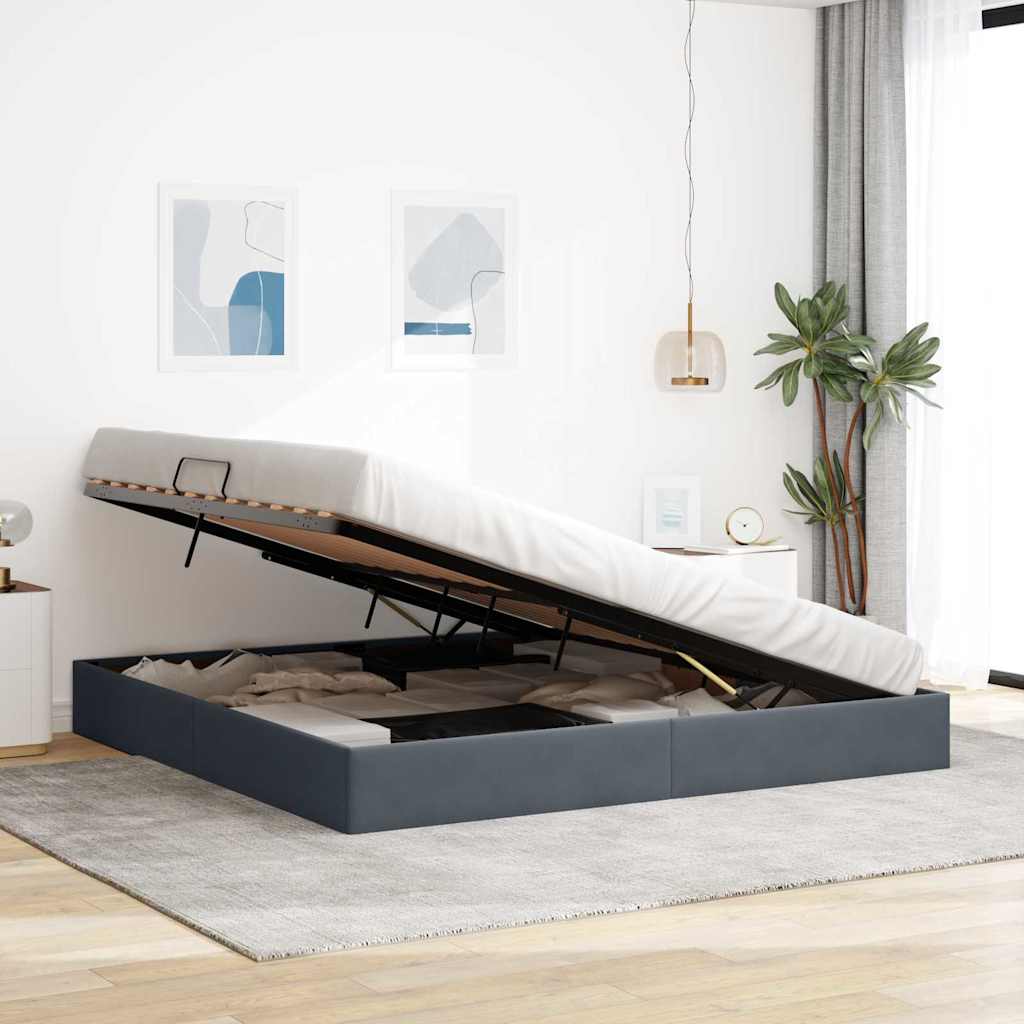 Storage Bed with Mattress Dark Grey 200 x 200 cm Velvet