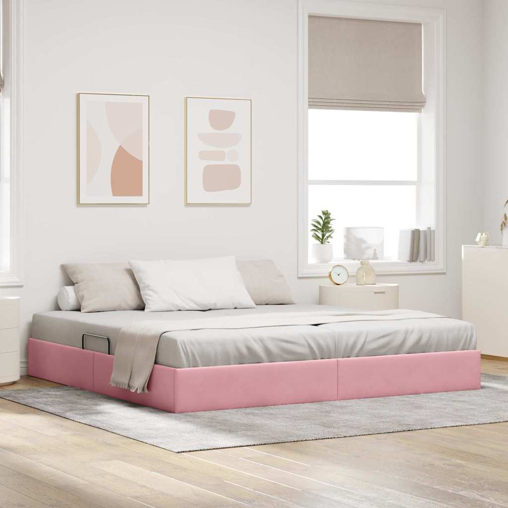 Storage Bed with Mattress with Storage Pink 200 x 200 cm Velvet