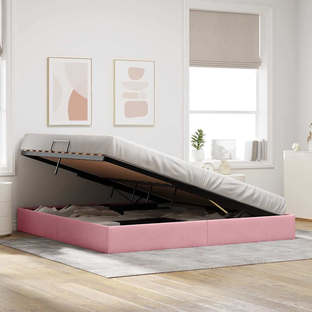 Storage Bed with Mattress with Storage Pink 200 x 200 cm Velvet