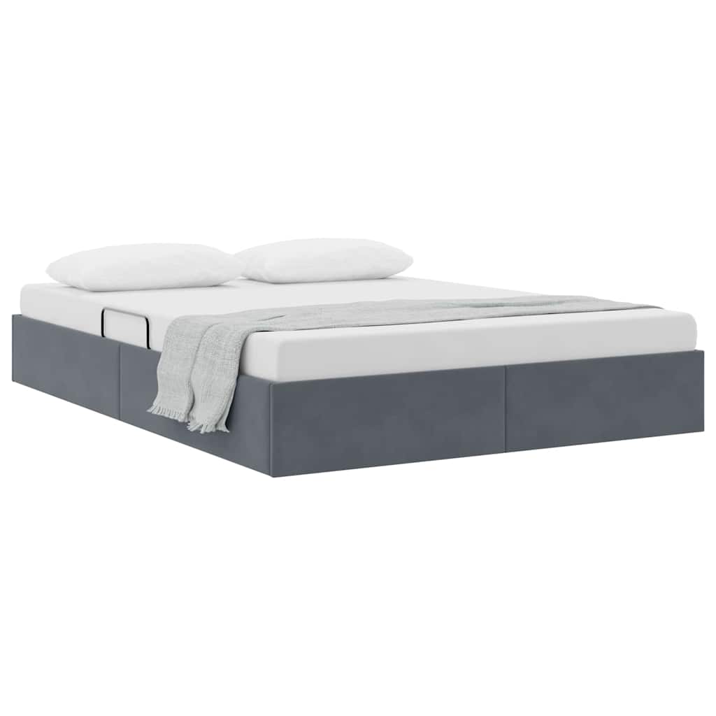 Storage Bed with Headboard Dark Grey 135 x 190 cm Velvet