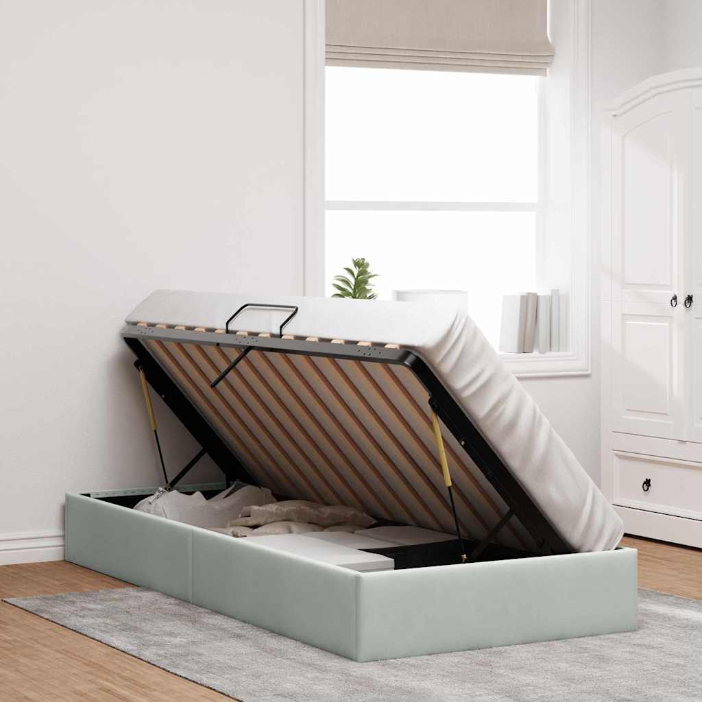 Storage Bed with Mattress Light Grey 100 x 203 cm Velvet