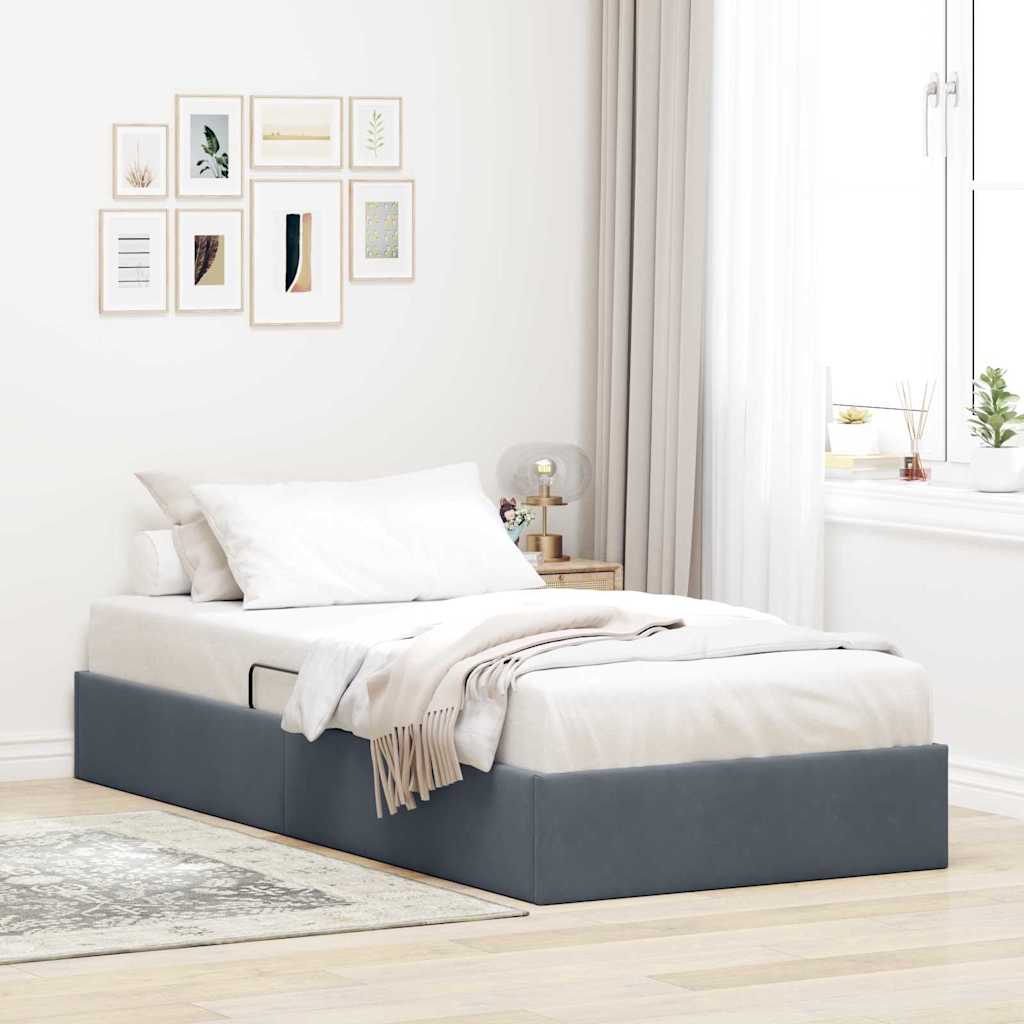 Storage Bed with Mattress Dark Grey 100 x 203 cm Velvet
