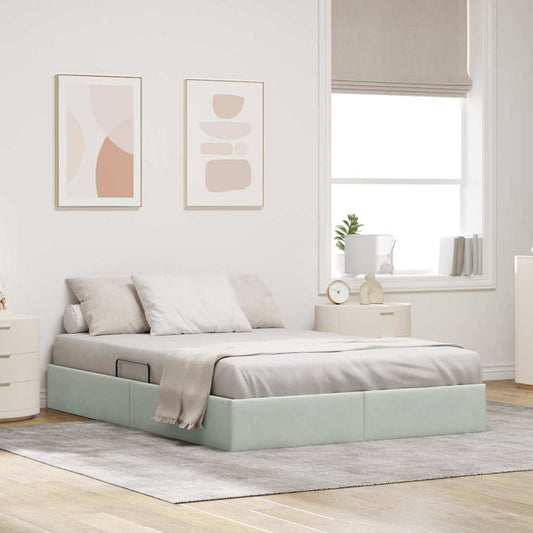 Storage Bed Light Grey 137 x 190 cm Velvet