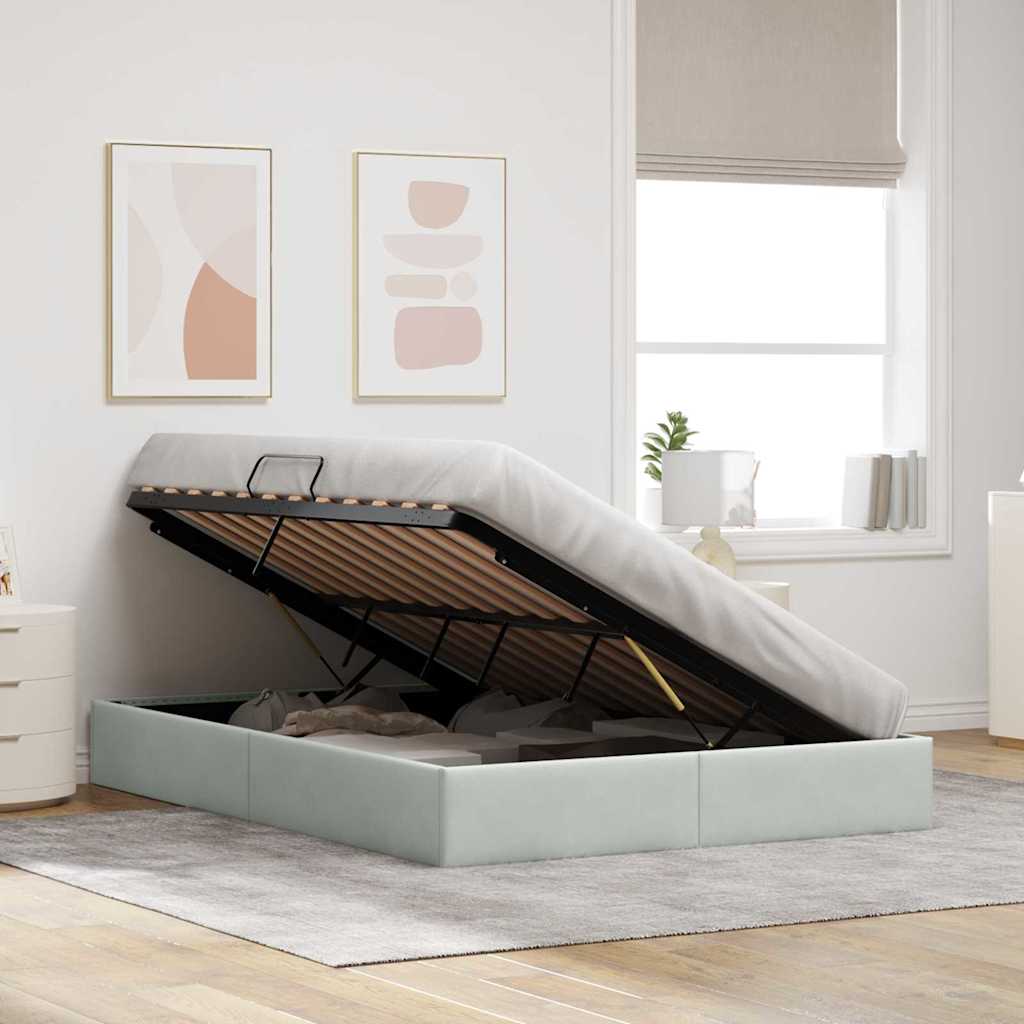 Storage Bed with Storage Light Grey 137 x 190 cm Velvet