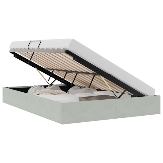 Storage Bed Light Grey 137 x 190 cm Velvet