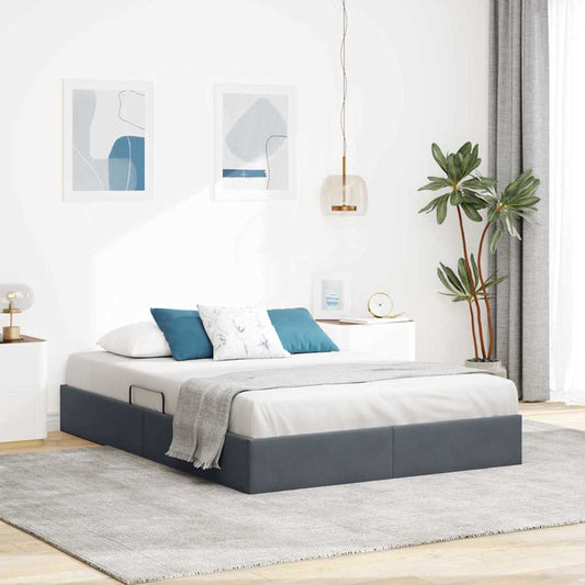 Storage Bed Dark Grey 137 x 190 cm Velvet
