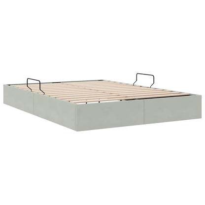 Storage Bed with Storage Light Grey 153 x 203 cm Velvet