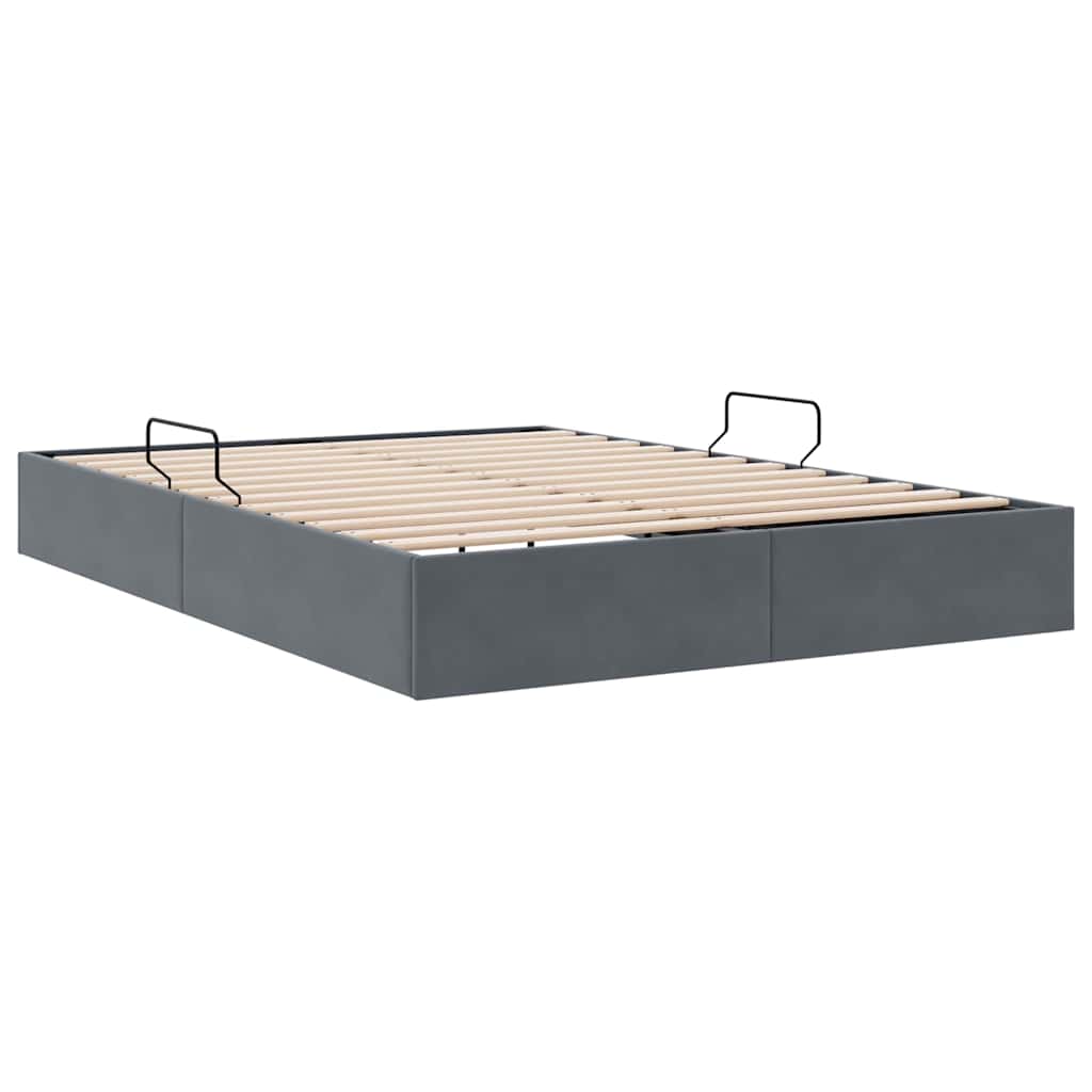 Storage Bed with Storage Dark Grey 153 x 203 cm Velvet