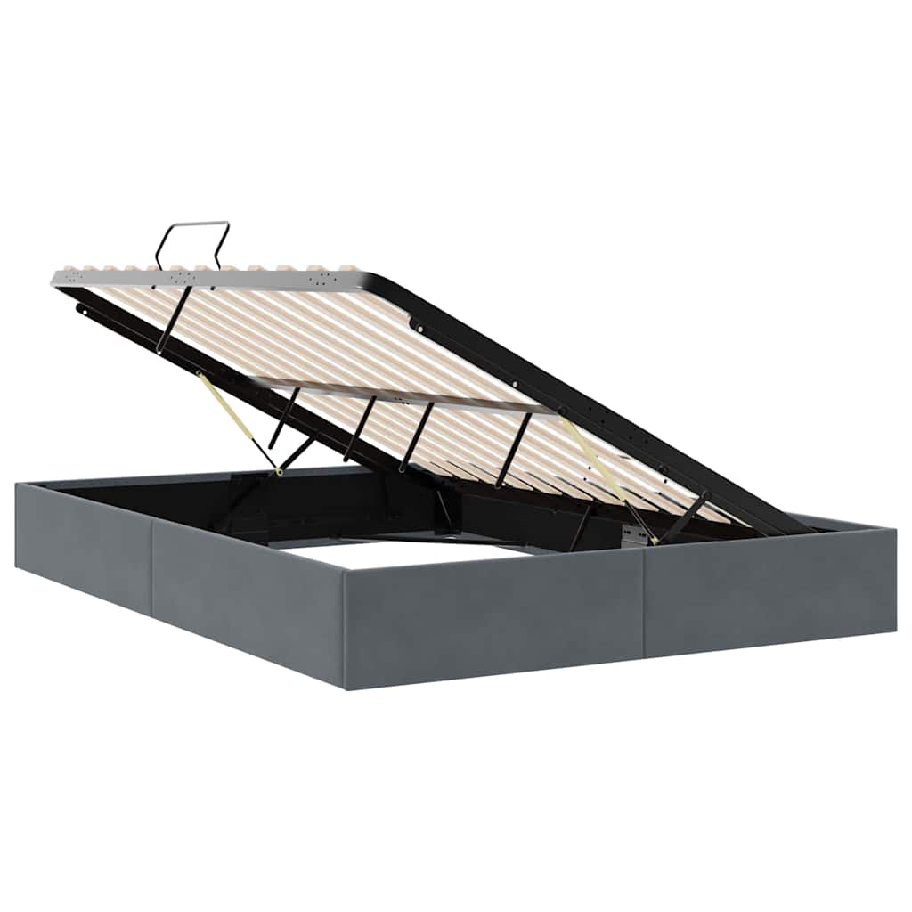 Storage Bed with Storage Dark Grey 153 x 203 cm Velvet