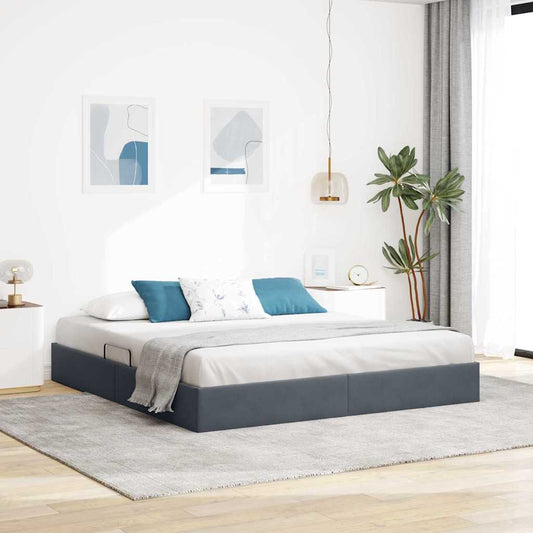 Storage Bed Dark Grey 193 x 203 cm Velvet