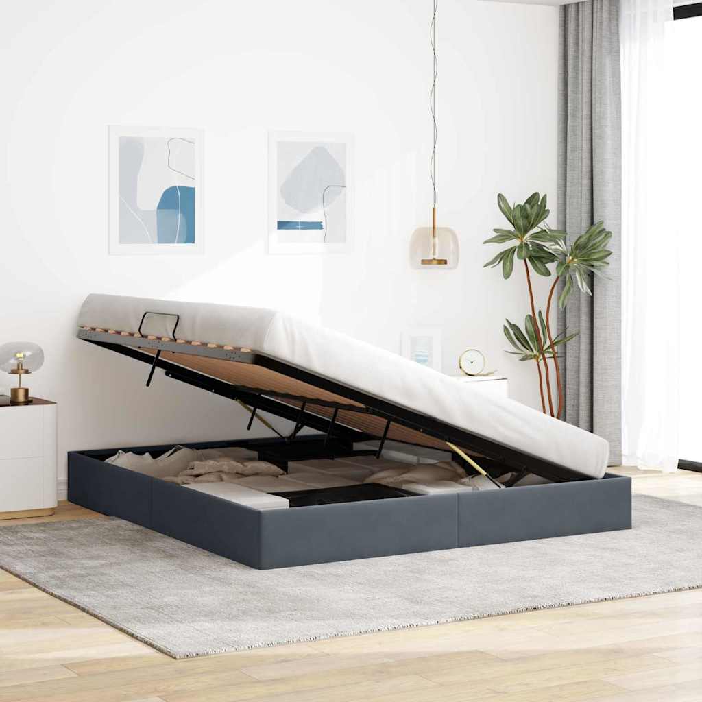 Storage Bed with Storage Dark Grey 193 x 203 cm Velvet