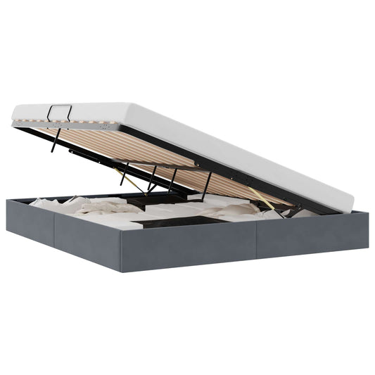 Storage Bed Dark Grey 193 x 203 cm Velvet