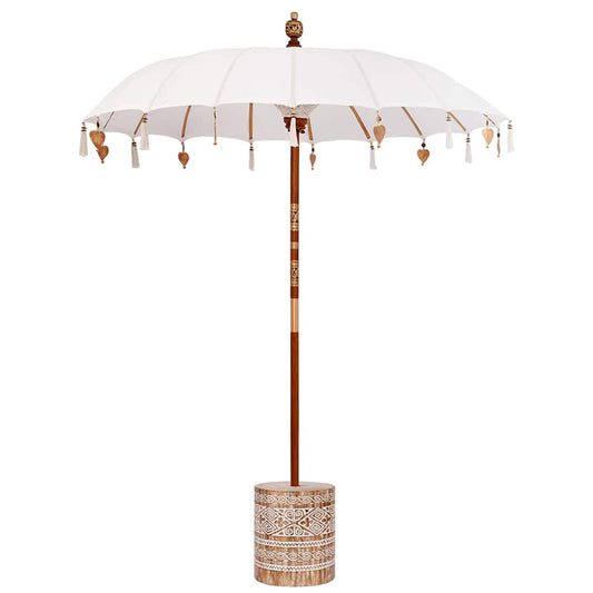 Balinese Parasol with Base Cream and White 190 x 190 x 250 cm