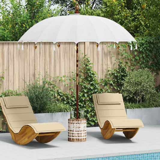 Balinese Parasol with Base Cream and White 220 x 220 x 250 cm