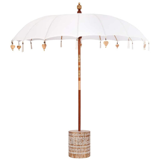 Balinese Parasol with Base Cream and White 220 x 220 x 250 cm